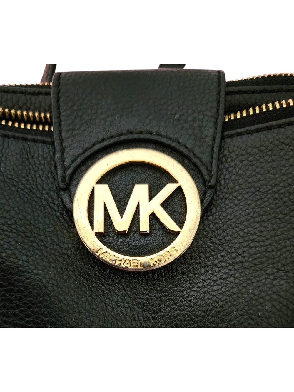 Michael Kors Fulton Double Zip Black Pebbled Leather Crossbody Bag Gold Hardware - Picture 8 of 12